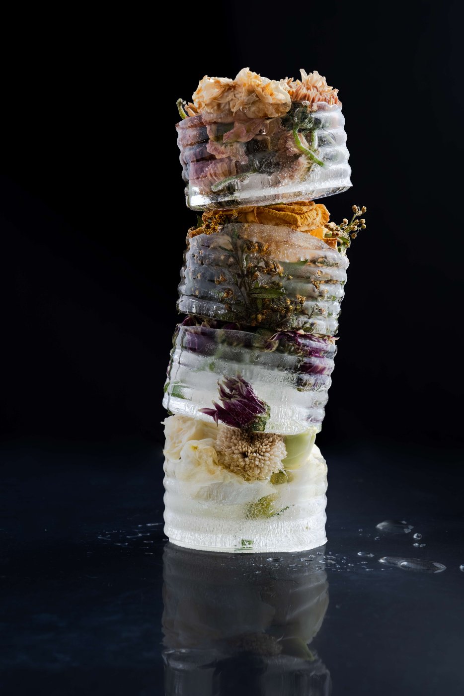 Stacked iced flowers